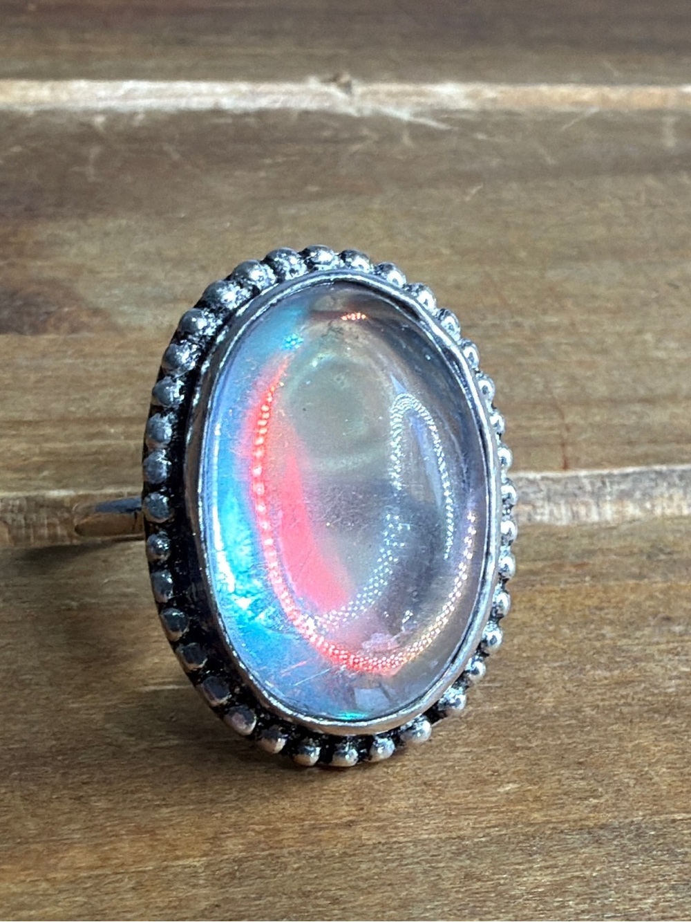 Southwestern Aura Quartz Gemstone Ring Size 9 Silver 925 Vintage Bohemian Boho